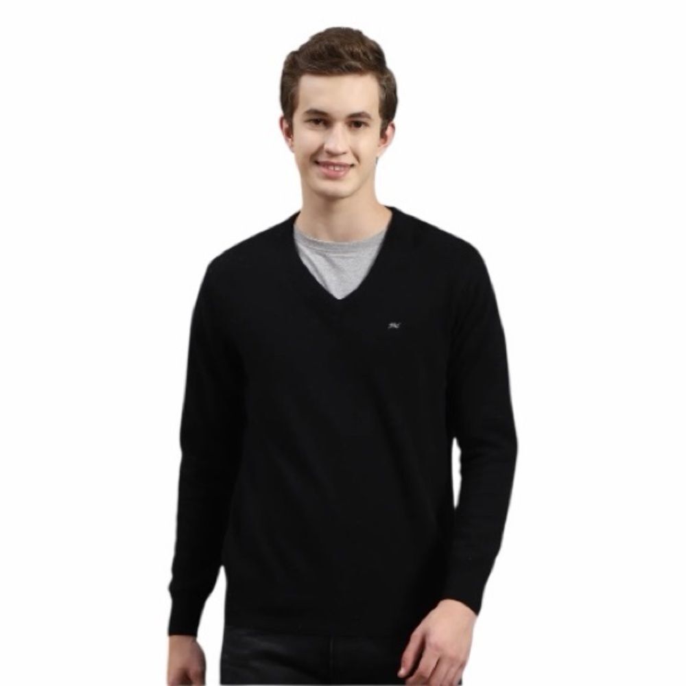 Monte Carlo Wool Solid Black V-Neck Pullover Sweater for Men Size 42